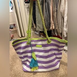 Vera Bradley Striped Purple and Green Tote Bag